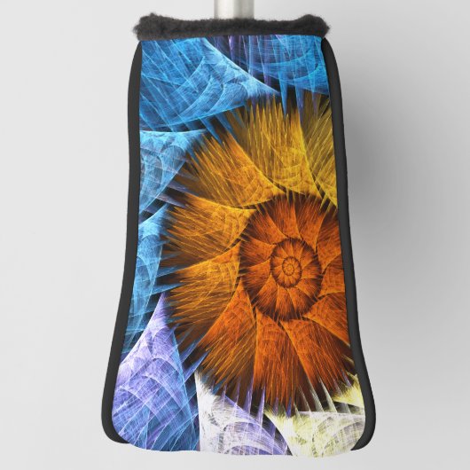 Floral Orange Yellow Blue Abstract Art Golf Headcover (Rotieren 90)