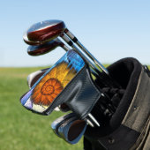 Floral Orange Yellow Blue Abstract Art Golf Headcover (In Situ)