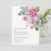 Floral Orchid Tropical Wedding Einladung (Stehend Vorderseite)
