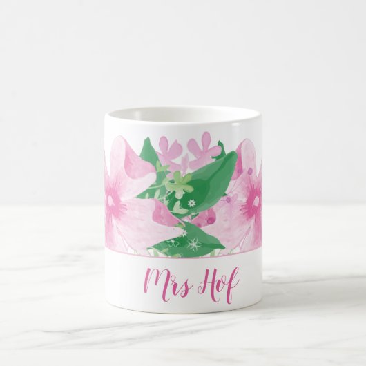 Floral Orchideenrosa Monogramm Kaffeetasse (Mittel)