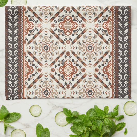 Floral Oriental Ethnic Muster Geschirrtuch (Gefaltet)