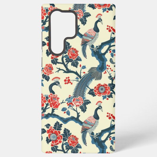 Floral Oriental Peacock Japandi Stil Samsung Galaxy Hülle (Rückseite)