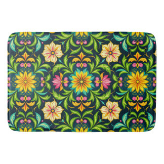 Floral Ornamental Pattern in Vibrant Colors Badematte
