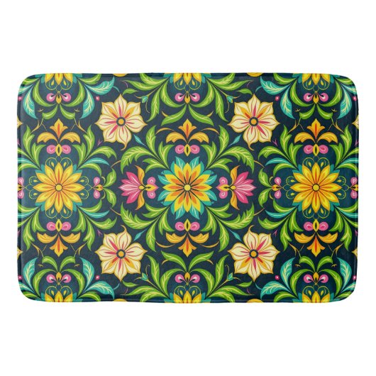 Floral Ornamental Pattern in Vibrant Colors Badematte (Vorderseite)