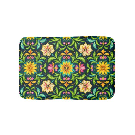 Floral Ornamental Pattern in Vibrant Colors Badematte (Vorderseite)