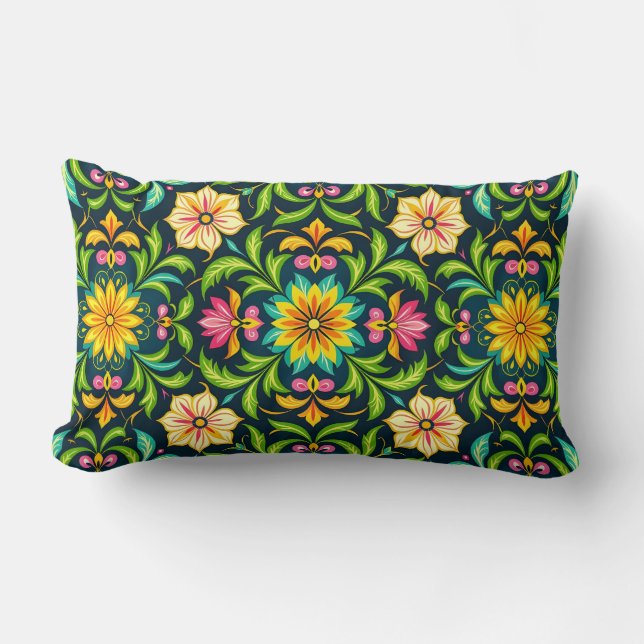 Floral Ornamental Pattern in Vibrant Colors Lendenkissen (Vorderseite)