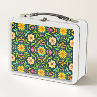 Floral Ornamental Pattern in Vibrant Colors Metall Brotdose