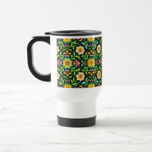 Floral Ornamental Pattern in Vibrant Colors Reisebecher (Links)