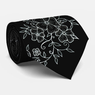 Floral Ornaments Black Neck Tie Krawatte