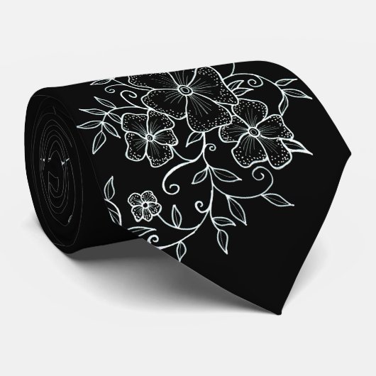Floral Ornaments Black Neck Tie Krawatte (Gerollt)