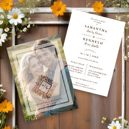 Floral Ornate Frame Diamond Shape Wedding Initials Einladung