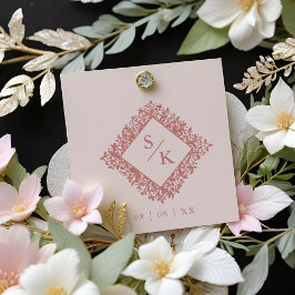 Floral Ornate Frame Diamond Shape Wedding Initials Gummistempel