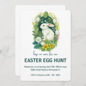 Floral Ostern Bunny Egg Hunt Party Einladung (Vorne/Hinten)