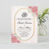 Floral Oval Rahmen Gold slamiische muslimische Hoc Einladung (Stehend Vorderseite)