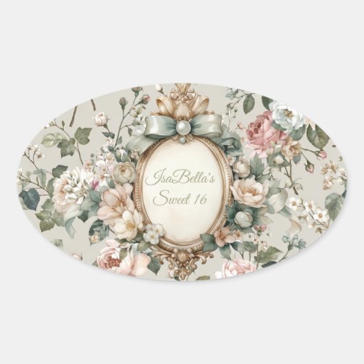 Floral Oval Stickers for Invitations & Favors (Vorderseite)