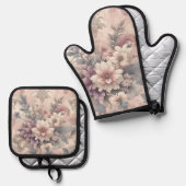 Floral Oven Gloves Ofenhandschuh & Topflappen-Set (Vorderseite/Rückseite)