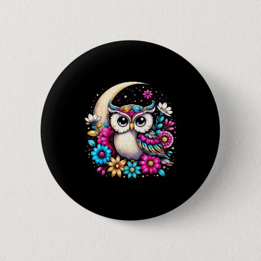 Floral Owl And Moon  Button (Vorderseite)