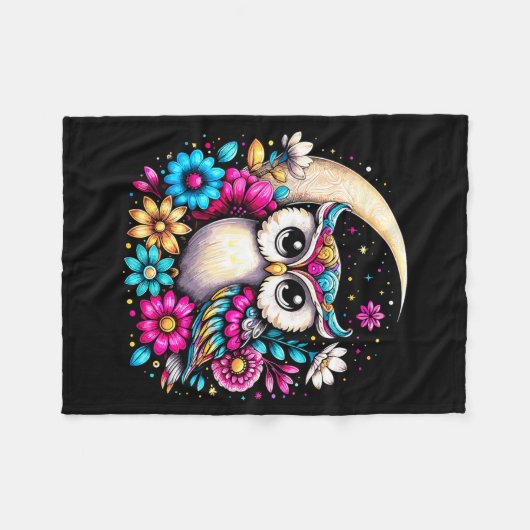 Floral Owl And Moon  Fleecedecke (Vorderseite (Horizontal))