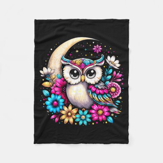 Floral Owl And Moon Fleecedecke (Vorderseite)