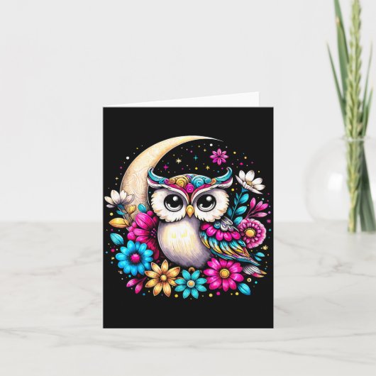 Floral Owl And Moon Karte (Vorderseite)