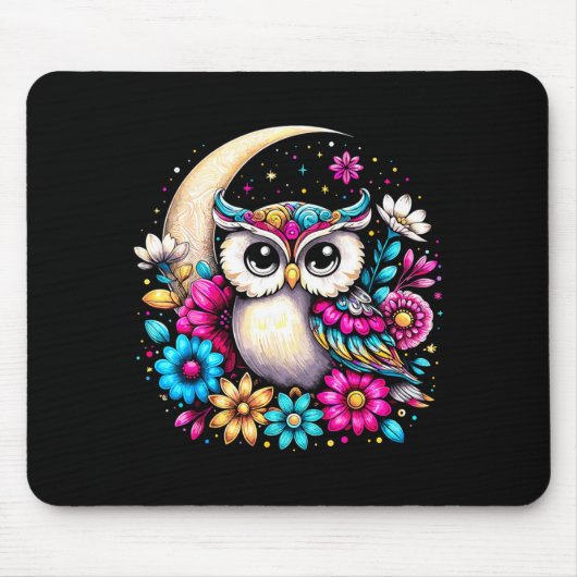 Floral Owl And Moon Mousepad (Vorne)