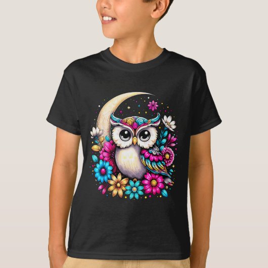 Floral Owl And Moon T-Shirt (Vorderseite)