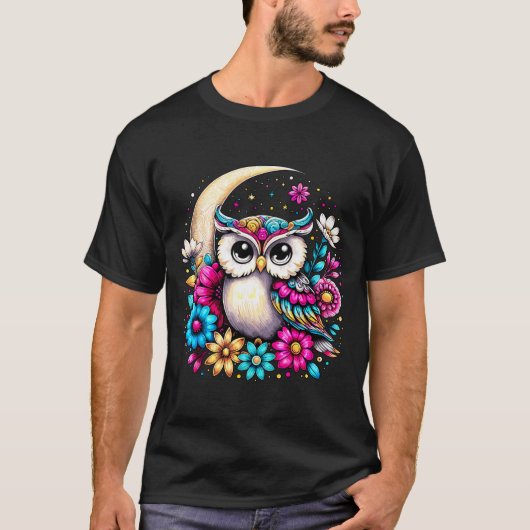 Floral Owl And Moon T-Shirt (Vorderseite)