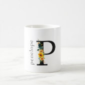 Floral-P-Monogramm-Tasse mit bearbeitbarem Namen Kaffeetasse (Mittel)
