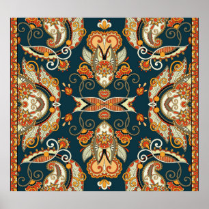 Floral Paisley Bandanna: Traditionelle Ornament Poster