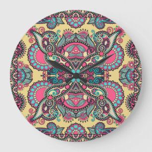 Floral Paisley Bandanna: Traditionelle Ornamentik Große Wanduhr