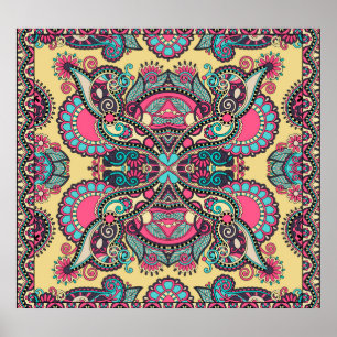 Floral Paisley Bandanna: Traditionelle Ornamentik Poster