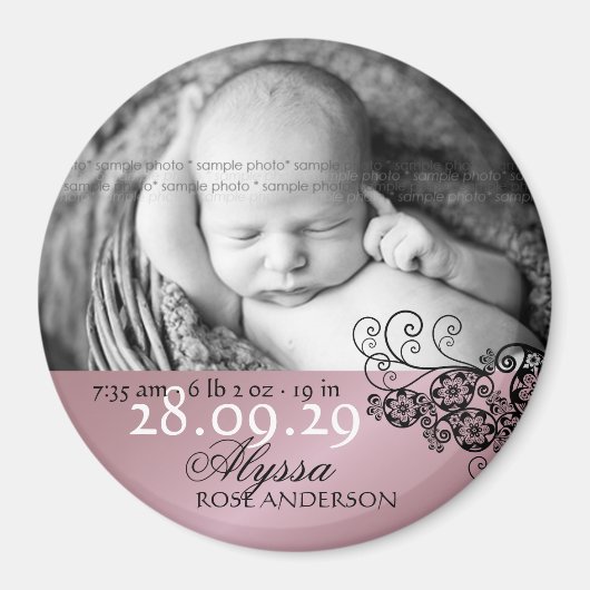 Floral Paisley Foto Birth Announcement Magnet (Vorne)