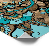 Floral Paisley Muster - aquamarin und goldgelb Poster (Ecke)