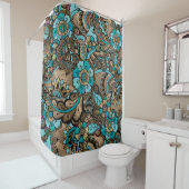 Floral Paisley Pattern - aquamarine und goldene Duschvorhang (Beispiel)