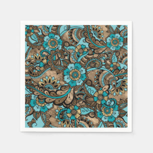 Floral Paisley Pattern - aquamarine und goldene Serviette