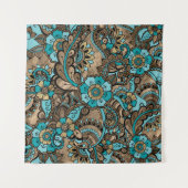 Floral Paisley Pattern - aquamarine und goldene Wandteppich (Vorderseite (Horizontal))