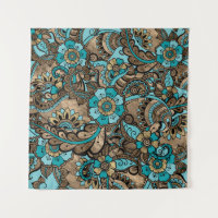 Floral Paisley Pattern - aquamarine und goldene