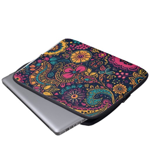 Floral Paisley Pattern Laptopschutzhülle (Vorne Knopf)