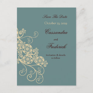 Floral Paisley Vintag Chic Save the Date elegant Ankündigungspostkarte
