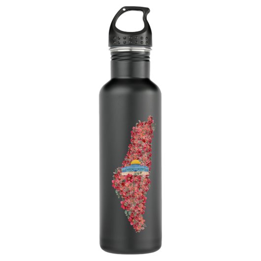 Floral Palestine map Kuppel Rock al Quads Geschenk Edelstahlflasche (Vorderseite)