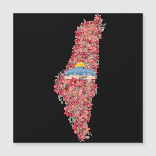 Floral Palestine map Kuppel Rock al Quads Geschenk Magnetkarte (Vorderseite)