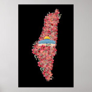 Floral Palestine map Kuppel Rock al Quads Geschenk Poster