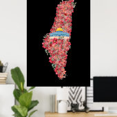 Floral Palestine map Kuppel Rock al Quads Geschenk Poster (Heimbüro)