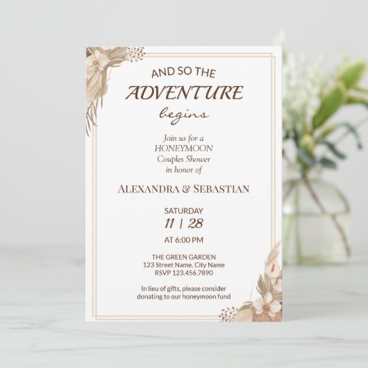 Floral Pampa Grass Honeymoon Shower Invitation Einladung (Stehend Vorderseite)