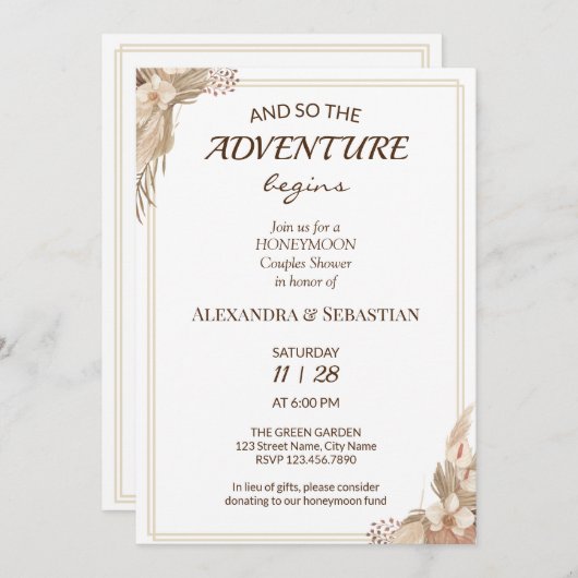 Floral Pampa Grass Honeymoon Shower Invitation Einladung (Vorne/Hinten)