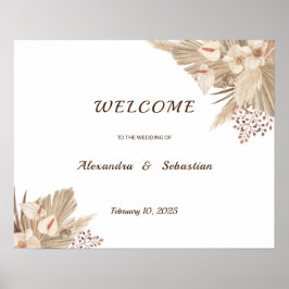 Floral Pampa Grass Wedding Willkommenszeichen Poster