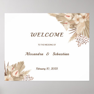 Floral Pampa Grass Wedding Willkommenszeichen Poster