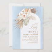 Floral Pampas Grass Boho Dusty Blue Baby Dusche Einladung (Vorderseite)