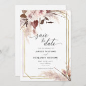 Floral Pampas Grass Boho Hochzeit speichern das Da Einladung (Vorne/Hinten)