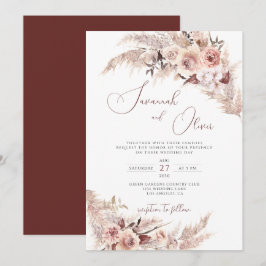 Floral Pampas Grass Boho Rust Earthy Wedding Einladung